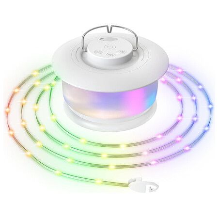 10Meters RGB Camping String Lights, Retractable Camping Lights with Music Sync, 19 Modes, Rechargeable Waterproof Tent Lights