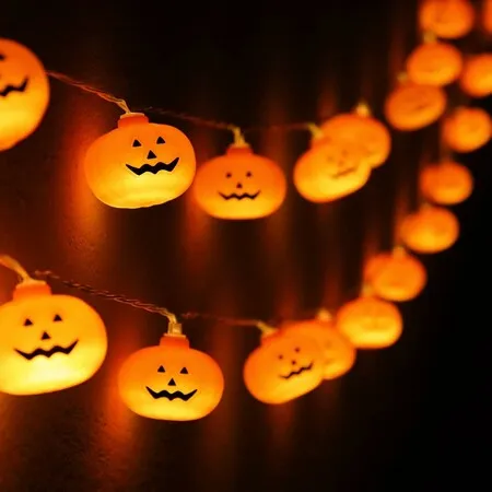 Halloween Decorations Pumpkin String Lights Battery Operated, 3 Meters 20 LED, 3D Cute Waterproof Orange Jack O Lantern, Steady and Flickering