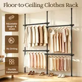 Floor to Ceiling Clothes Rack Adjustable No Drill Wardrobe Garment Rail Organiser Storage 3 Poles 4 Hanging Bars DIY Bedroom Laundry Walk In Closet