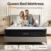 Queen Size Bed Mattress In A Box Memory Foam 152x203cm 30cm Hybrid Pocket Spring Medium Firm Breathable Bedding Stomach Back Side Sleepers LUXSUITE