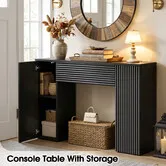 Sofa Entryway Console Table with Storage Cabinets Drawer Hallway Fluted Side Board Narrow Wooden Stand Display Accent TV Furniture Unit Black