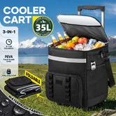 3 in 1 Cooler Bag Cart Hand Truck Shopping Trolley 35L Insulated Detachable Soft Drink Food Carrier for Camping Picnic Beach Grocery with Handle Wheels