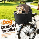 Dog Basket for Bike Rear Rack Pet Carrier Bicycle Bag with Bracket Padded Seat Cargo Crate Outdoor Christmas Travel Gifts 50x34x45cm Coffee