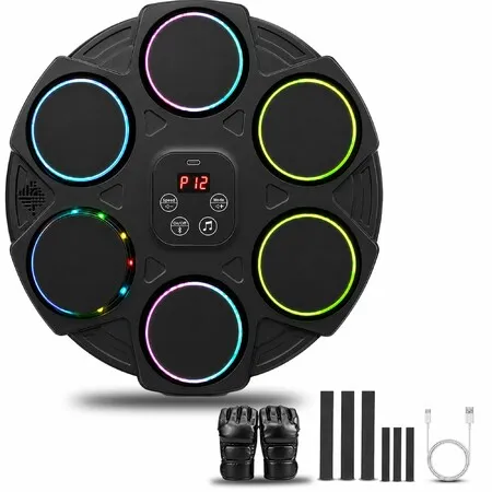 Music Boxing Machine,Wall Mounted Punching Trainer with Gloves,Wall Punching Machine with 12 Modes and Speeds