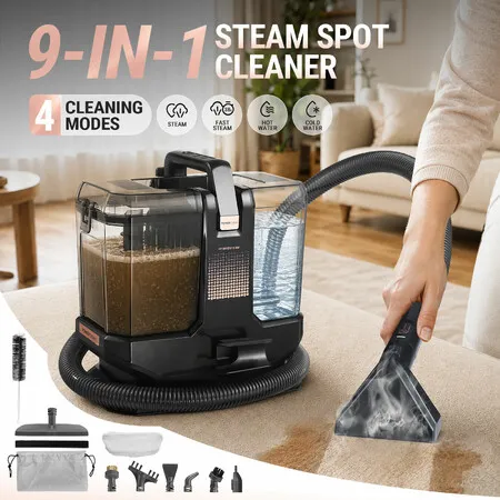 Steam Spot Cleaner 9 in 1 Upholstery Steamer 16kPa Vacuum Portable Sofa Couch Pet Stain Remover Mattress Car Seat Window Cleaning Machine Home Kitchen