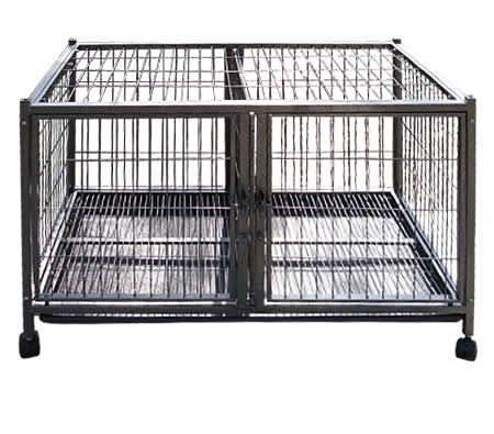 Pet Cage Dog Crate 37" Large Size with Caster Wheels & ABS Tray with Twin Doors