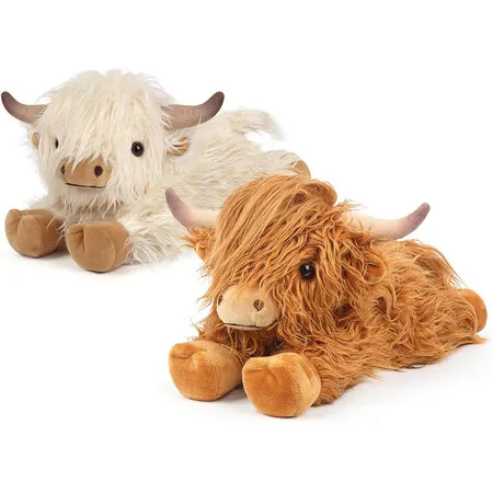 2Pcs 35CM Highland Cow Stuffed Animal, Weighted Stuffed Animal Plush Warm Gifts for Christmas Birthday