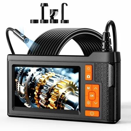 4.3Inch Dual Lens Inspection Borescope, 1080P HD Endoscope Camera with Photo/Video, 16.4Ft Rigid-semi Snake Camera for Inspection Automotive Engines Pipes