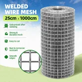 Welded Wire Mesh Fence Roll 25cmx10m Hardware Cloth Galvanised Chicken Coop Fencing Rabbit Cage Gopher Tree Guard Enclosure Pest Barrier DIY Projects