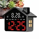 House Shaped LED Digital Alarm Clock, Dual Alarms, Night Light & Temperature Display, Cute House Desk Clock for Bedroom, Kids Room, Office Decor (Red)