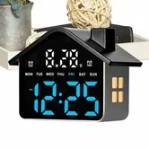 House Shaped LED Digital Alarm Clock, Dual Alarms, Night Light & Temperature Display, Cute House Desk Clock for Bedroom, Kids Room, Office Decor (Blue)