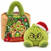 Christmas Grinch Dumpling Plush Toy, Cute Green Monster Stuffed Doll with Santa Hat, Steamer Box Gift Package, Xmas Decor Plush Gift for Kids Age 3+