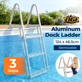 Swimming Pool Ladder 3 Step Stairs Dual Handrails Aluminium Alloy Removable Non-Slip 1240x465mm Inground Pools Pontoon Boat Dock Marine Deck Boarding