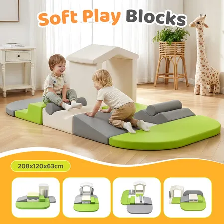 Kids Sofa Play Set Modular Couch 10 Pcs Soft Foam Building Blocks Toddler Childrens Comfy Climbing Indoor DIY Activity Centre Cushion Washable Cover