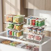 6PCS Freezer Baskets Stackable Chest Organiser Bins Metal Wire Storage Kitchen Fridge Pantry Container Sort Frozen Meats Handles White 37x18x15.5cm