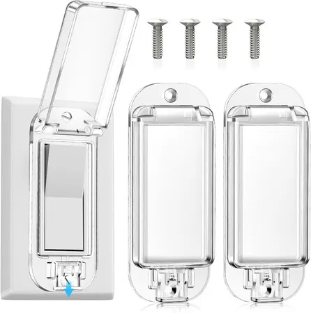 2Pcs Clear Light Switch Guard Cover, Transparent Switch Protector, Prevent Accidental Press, Wall Switch Lock Cover for Home, Includes Mounting Screws