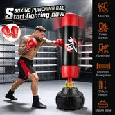 170cm Freestanding Punching Bag Stand Gloves Set Heavy MMA Kickboxing Training Gear Home Gym Fitness Workout PU Leather Adults Kids Exercise Red