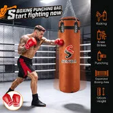 120cm Suede Punching Bag Set Gloves Chain Swivel MMA Kickboxing Training Gear Home Gym Fitness Workout Heavy Exercise Equipment Adults Kids