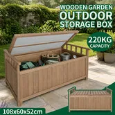 Outdoor Storage Box Bench Seat 200L Wooden Indoor Garden Pool Toy Garage Tool Sheds Chest Deck Patio Cabinet Organiser Furniture 220KG Seating Capacity