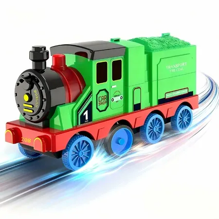 2-in-1 Launch Train Toy with Folding Garage & Launch Track, Catapult Car Playset with 6 Mini Alloy Cars, Blue, Gift for Kids Ages 3+ (Green)