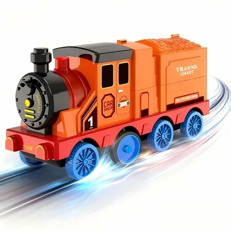2-in-1 Launch Train Toy with Folding Garage & Launch Track, Catapult Car Playset with 6 Mini Alloy Cars, Blue, Gift for Kids Ages 3+ (Orange)