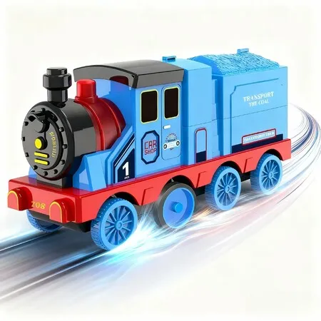 2-in-1 Launch Train Toy with Folding Garage & Launch Track, Catapult Car Playset with 6 Mini Alloy Cars, Blue, Gift for Kids Ages 3+ (Blue)