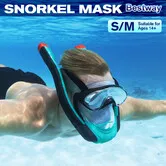 Full Face Snorkelling Mask Bestway Flowtech S/M Adults Anti Fog Dual Snorkel Tubes 180° Panoramic Dry Top Swimming Goggles Silicone Diving Gear 14+