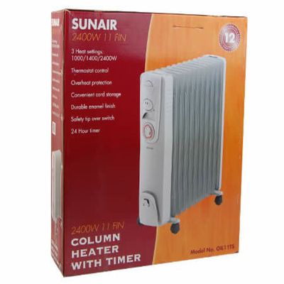 Sunair 2400W 11 Fin Column Oil Heater with Tip Over Switch and Timer -  Crazy Sales