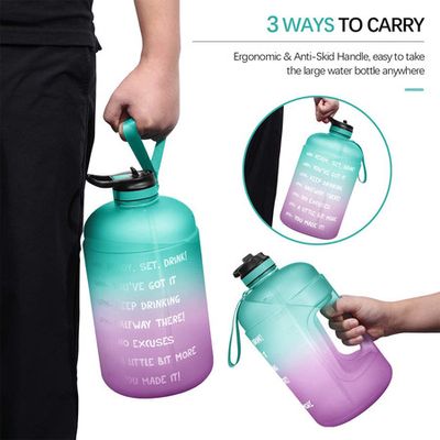 HydroMATE 1 Gallon Motivational Water Bottle with Time Marker Large BPA Free Jug with Straw & Handle Reusable Leak Proof Bottle Time Marked Drink More