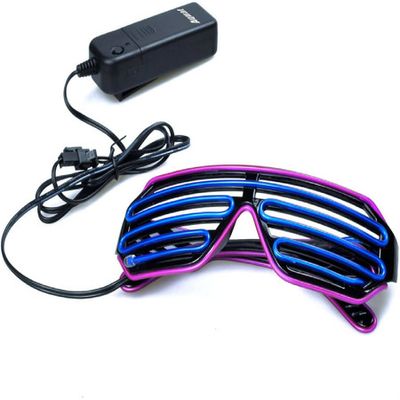 LED Light Up Blue Slotted Rock Star Sunglasses | PartyGlowz.com