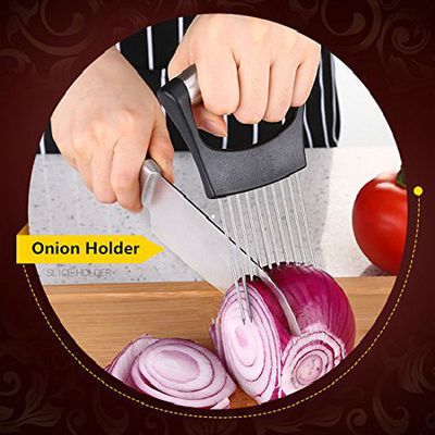 12-Prong Onion Holder Cutter Slicer with Plastic Handle for Tomato  Vegetable
