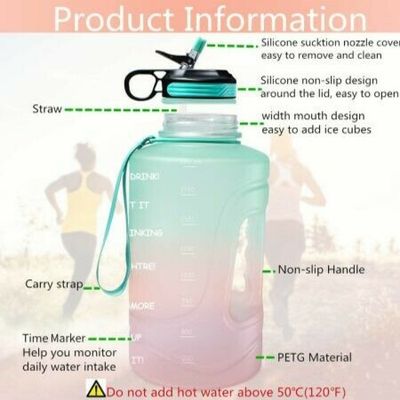 Plastic Bpa-Free 2.2 L Water Bottle with Straw Leakproof and Handle