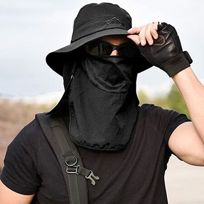 Buy Foldable Sun Cap, Fishing Hats, UV Protection Caps with Face Mask Neck  Flap Dark Gray at