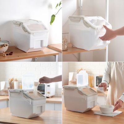 Kitchen Flour Box with Wheels Seal Locking Lid PP Rice Storage Container  Food Containers ((33Ib /