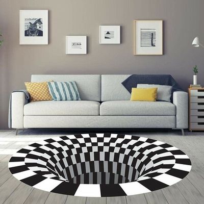 3D Illusion Rug Round Carpet,Checkered Optical Illusions Non Slip