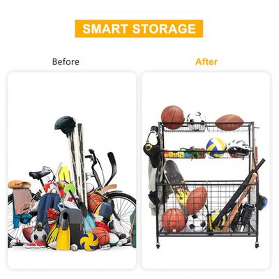 MYTHINGLOGIC Garage Storage System Garage Organizer with Baskets and Hooks  Sports Equipment Storage Organizer Rack for Sports Gear Toys Garage Ball  Storage for Indoor Outdoor Use 