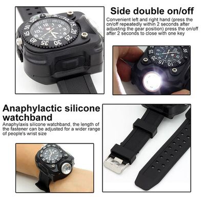 Wrist watch store with led flashlight