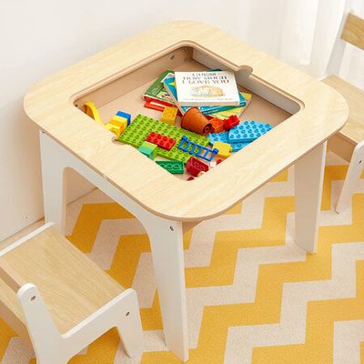 Wooden lego table online with chairs