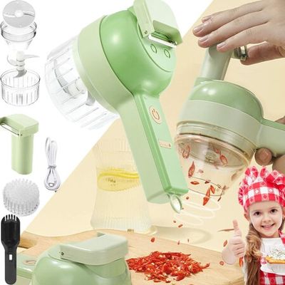 4 in 1 Portable Electric Vegetable Cutter Set,Wireless Food Processor Mud  Masher Garlic Chopper Cutting 