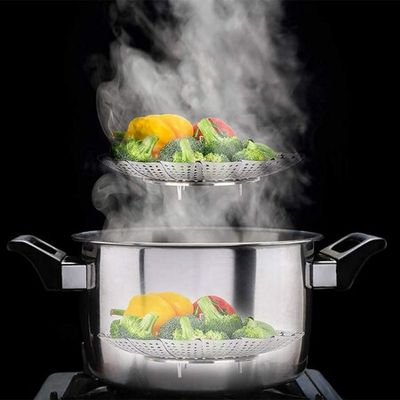 Vegetable Steamer Basket, Stainless Steel Folding Steamer, Insert for Veggie Fish Seafood Cooking, Expandable to Fit Various Size Pot(5.1 inch to 9