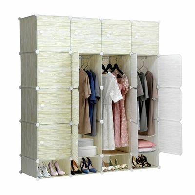 16-Cube Portable Closet, Plastic Wardrobe with Doors & 3 Hangers