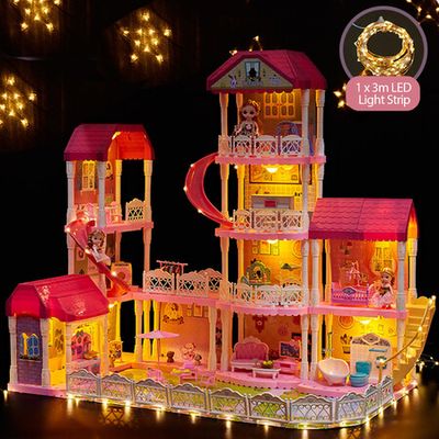 Doll House Set for Girls, Princess House Toys with Doll Furniture and 11  Rooms,Pretend Play Dreamhouse DIY Dollhouse with Light Strip for Kids