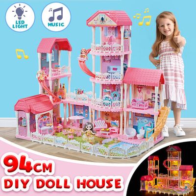 Doll House Set for Girls, Princess House Toys with Doll Furniture and 11  Rooms,Pretend Play Dreamhouse DIY Dollhouse with Light Strip for Kids