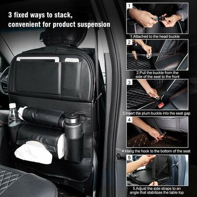 Car Back seat Organizer with Foldable Table Tray, PU Leather Car
