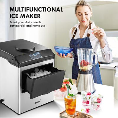 2-in-1 Stainless Steel Countertop Ice Maker with Water Dispenser