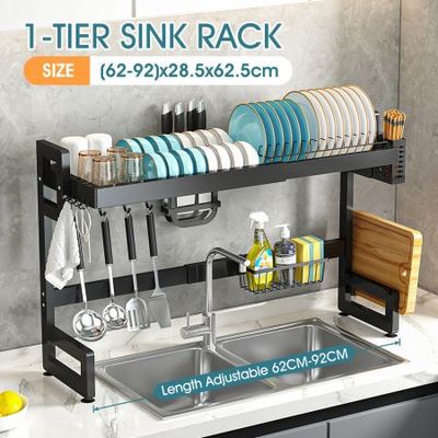 Dish Drying Rack Expandable Drainer Over Sink Utensil Silverware Storage  Holder