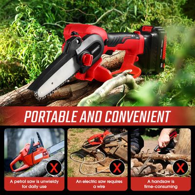 4 Mini Handheld Electric Chainsaw Chain Saw Wood Cutter Battery Tool