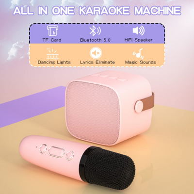 Karaoke Machine, Mini Portable Bluetooth Karaoke Singing Speaker for Adults  Kids, with 2 Wireless Mics and Dynamic Lights, Ideal Gifts for Girls Boys  Family Home Party 