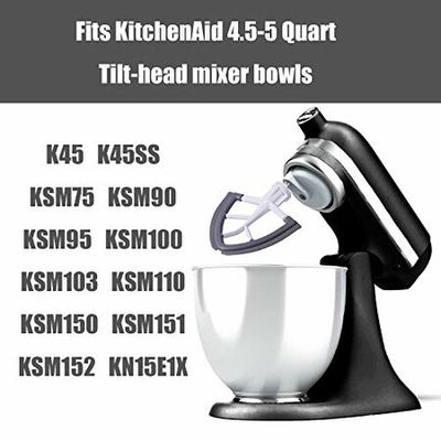Flex Edge Beater For Kitchenaid,Kitchen Aid Mixer Accessory,Kitchen Attachments  Mixer,Fits Tilt-Head Stand Bowls 4.5-5 Quart Bowls,Beater With Silicone  Edges,White