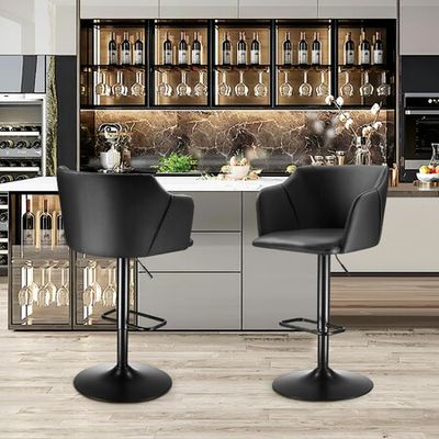 Bar Stool Set of 2 Black Dining Chairs Modern Kitchen Island